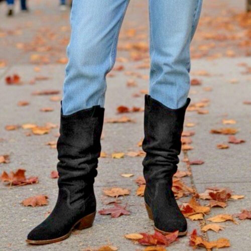 Mia Limited Edition NEW womens black suede mid calf slouch 2 inch heel boots 7M